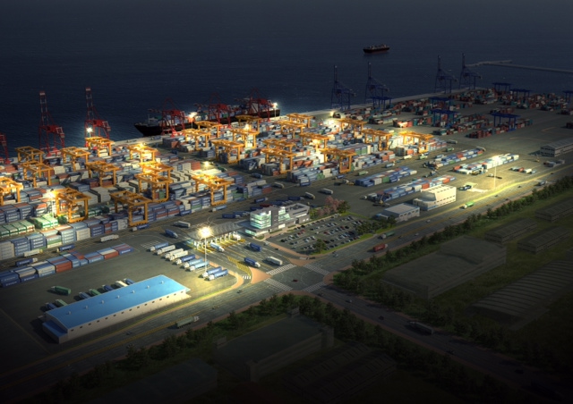 Nightscape of Hanjin Incheon Container Terminal