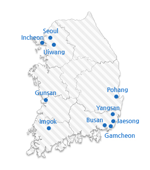 Incheon, Seoul, Uiwang, Imgok, Pohang, Gunsan , Gamcheon , Yangsan, Jaesong, Busan